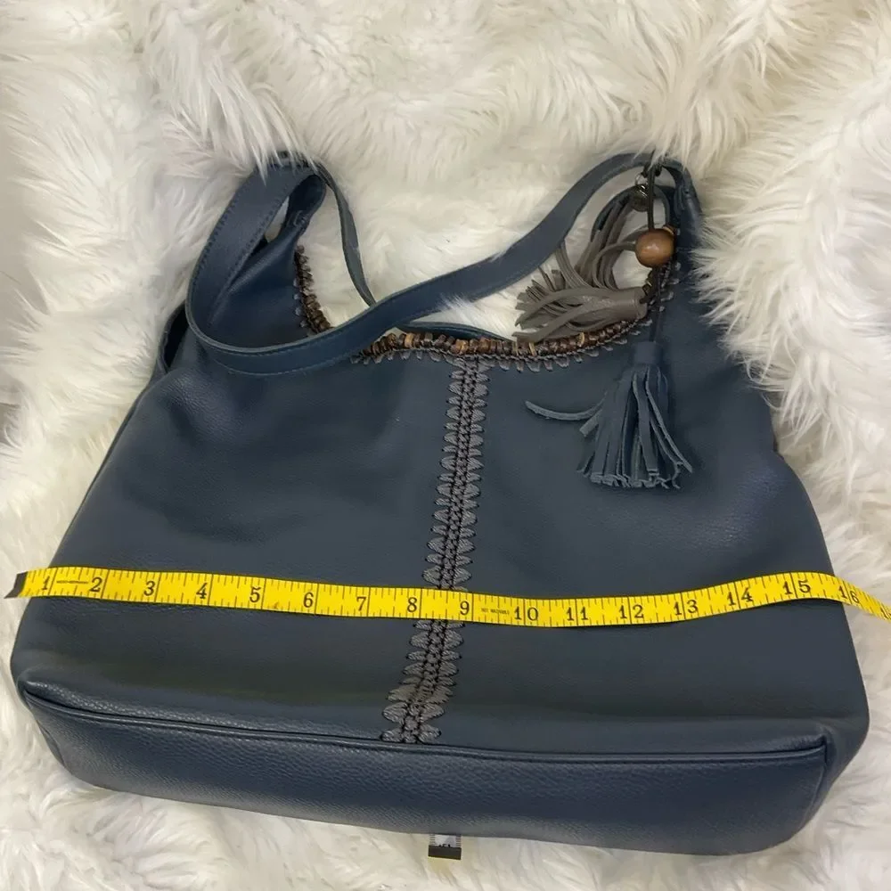 The Sak Women's Blue Huntley Crochet Trim Leather Tassel Hobo Bag